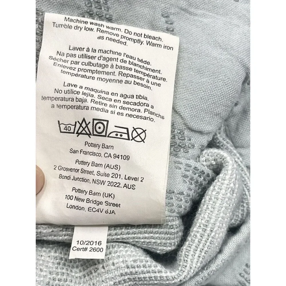 Pottery Barn Jacquard Matelasse Blue Gray Standard Pillow Shams 20x26” Set Of 2